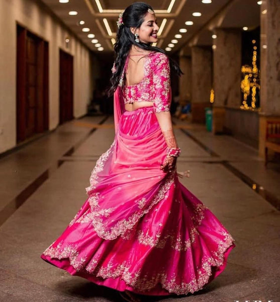 Alluring Rani Pink Color Designer Satin Sequence Work Lehenga Choli