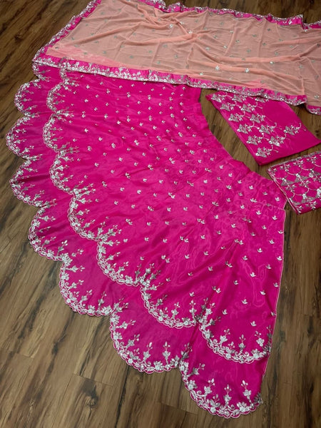Alluring Rani Pink Color Designer Satin Sequence Work Lehenga Choli