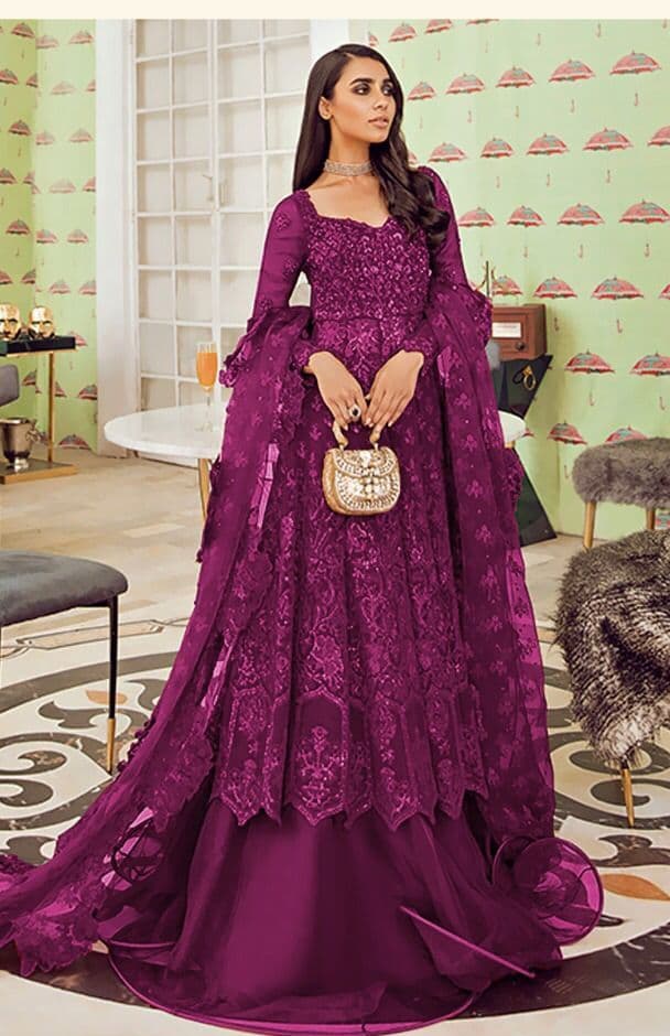 Gorgeous Wine Color Net Embroidered Work Wedding Wear Salwar Suit