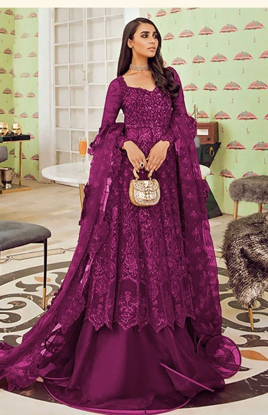 Gorgeous Wine Color Net Embroidered Work Wedding Wear Salwar Suit