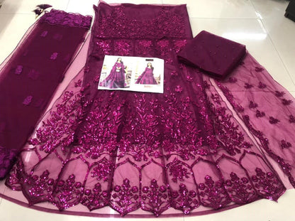 Gorgeous Wine Color Net Embroidered Work Wedding Wear Salwar Suit