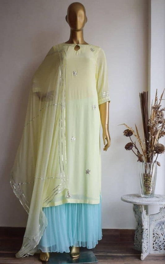 Graceful Yellow Color Georgette Hand Work Sharara Salwar Suit Design