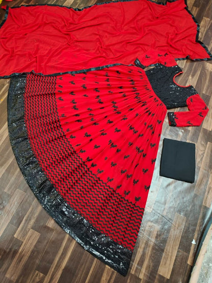 Alluring Red Color Embroidered Work Georgette Salwar Suit