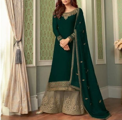 Stunning Rama Color Function Wear Georgette Chine Stitched Work Salwar Suit