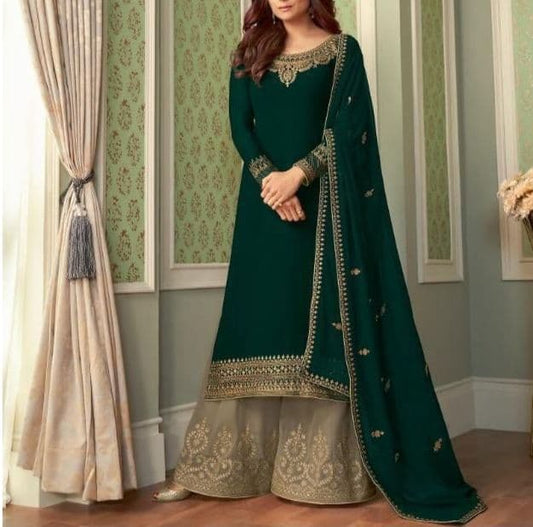 Stunning Rama Color Function Wear Georgette Chine Stitched Work Salwar Suit