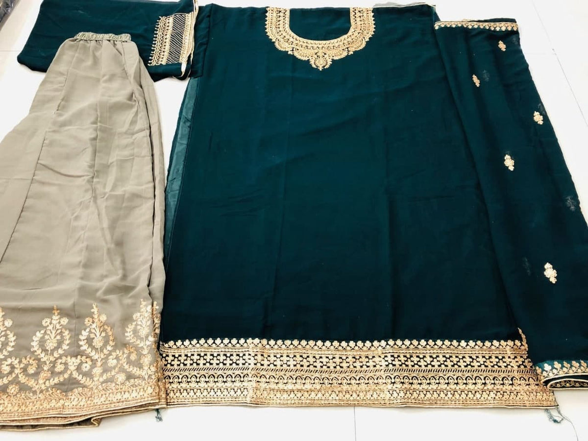 Stunning Rama Color Function Wear Georgette Chine Stitched Work Salwar Suit