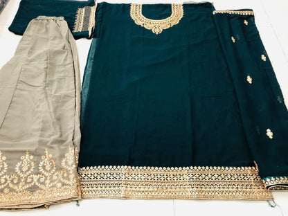 Stunning Rama Color Function Wear Georgette Chine Stitched Work Salwar Suit