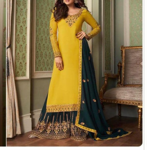 Amazaballs Yellow Color Georgette Embroidered Work Salwar Suit For Ladies