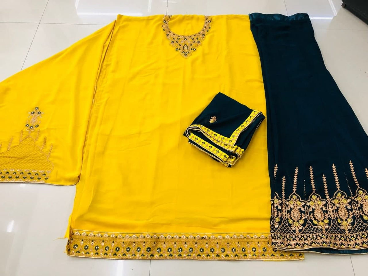 Amazaballs Yellow Color Georgette Embroidered Work Salwar Suit For Ladies