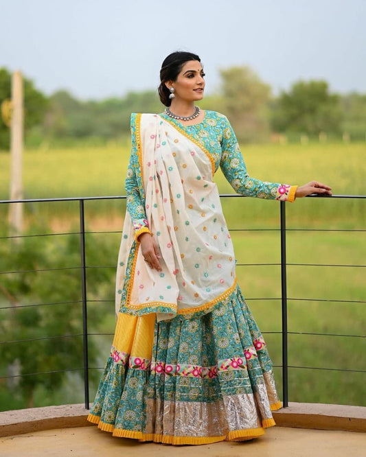 Sizzling Firozi Color Art Silk Festive Wear Digital Printed Lehenga Choli