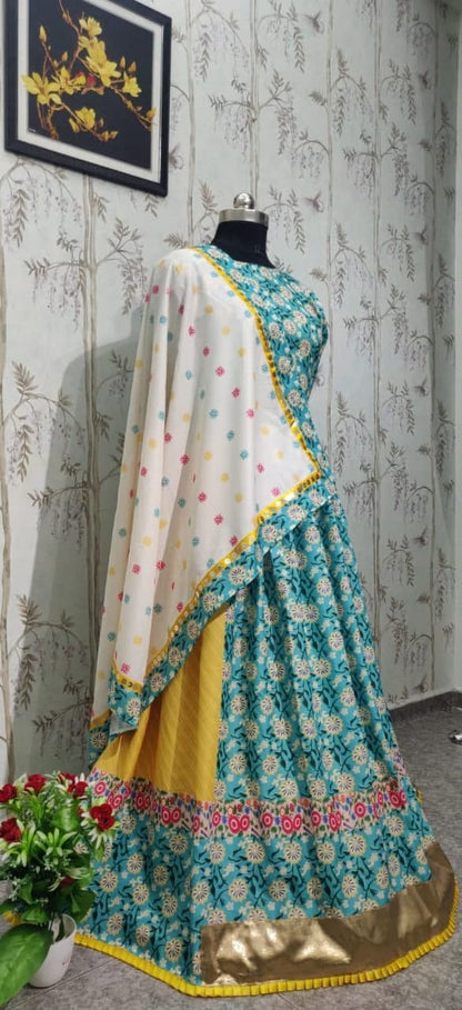 Sizzling Firozi Color Art Silk Festive Wear Digital Printed Lehenga Choli