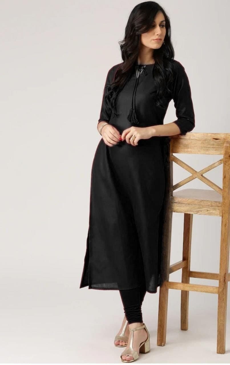 Flattering Black Color Cotton Ready Made Kurti For Ladies