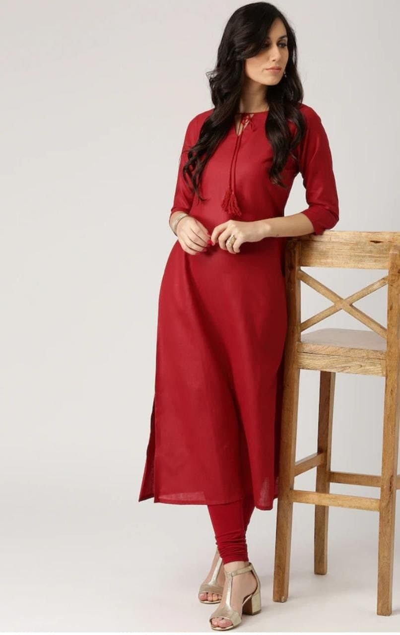 Ravishing Red Color Full Stitched Cotton Kurti For Running Wear