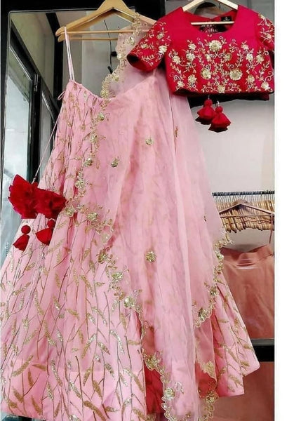 Appealing Pink Color Georgette Wedding Wear Festive Wear Lehenga Choli