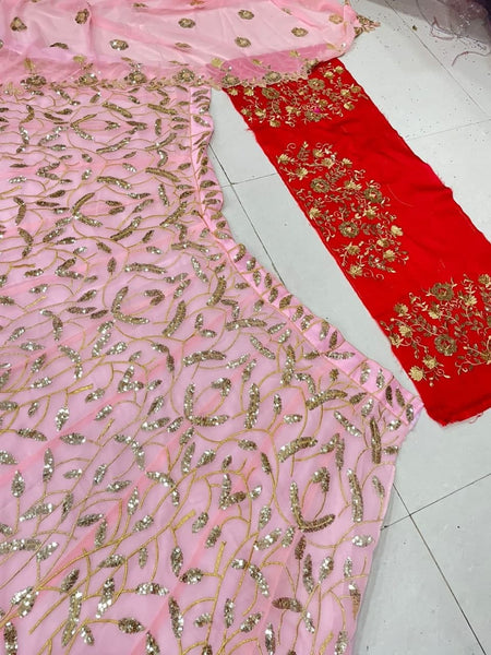 Appealing Pink Color Georgette Wedding Wear Festive Wear Lehenga Choli