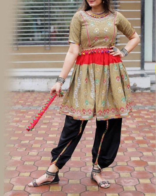 Dazzling Light Mustard Color South Cotton Mirror Work Full Stitched Top Dhoti