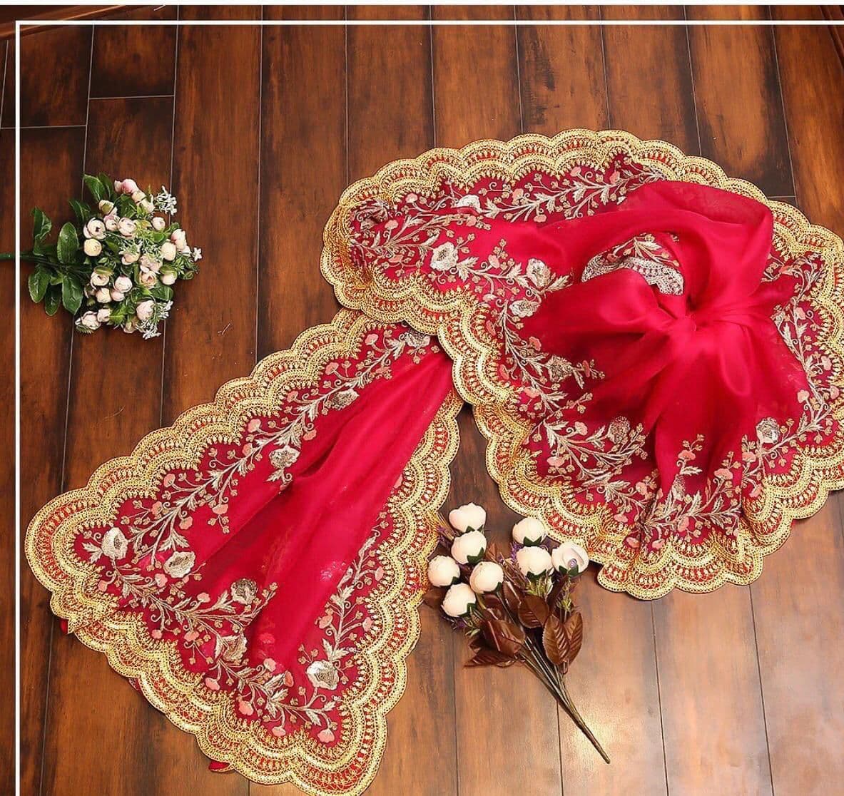Wonderful Red Color Georgette Function Wear Sequence Work Fancy Saree Blouse