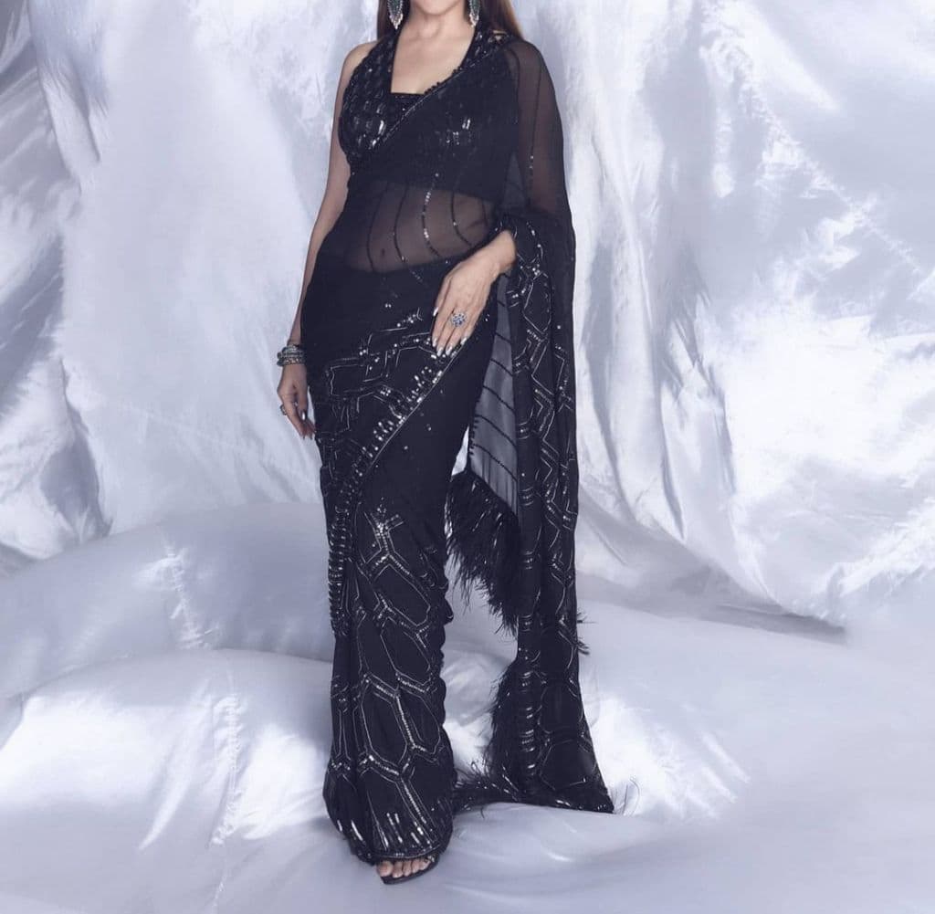 Entrancing Black Color Georgette Sequence Work Party Wear Fancy Saree Blouse