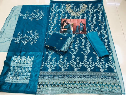 Gorgeous Rama Color Function Wear Net Embroidered Work Salwar Suit