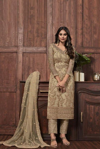 Starling Cream Color Net Stone Sequence Work Salwar Suit