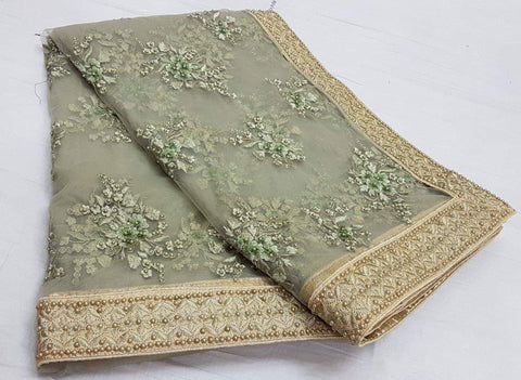 Trendy Green Color Nylon Net Occasion Wear Embroidered Work Fancy Saree Blouse