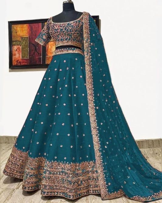 Staggering Rama Color Sequence Coding Work Function Wear Silk Lehenga Choli
