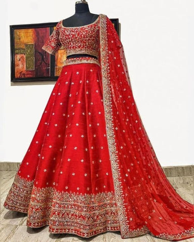 Amazaballs REd Color Banglori Silk Embroidered Work Festival Wear Lehenga Choli