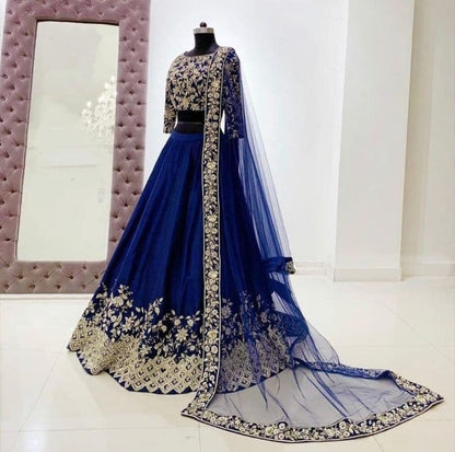 Imperial navy Blue Color Function Wear Tapeta Silk Embroidered Work Lehenga Choli