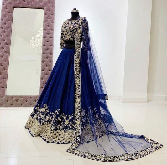 Imperial navy Blue Color Function Wear Tapeta Silk Embroidered Work Lehenga Choli