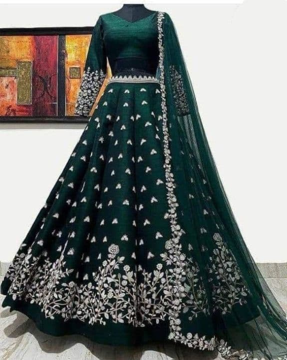 Stunning Bottle Green Color Satin Silk Multi Thread Work Lehenga Choli