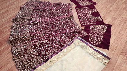 Prodigious Wine Color Wedding Wear Velvet Embroidered Work Lehenga Choli