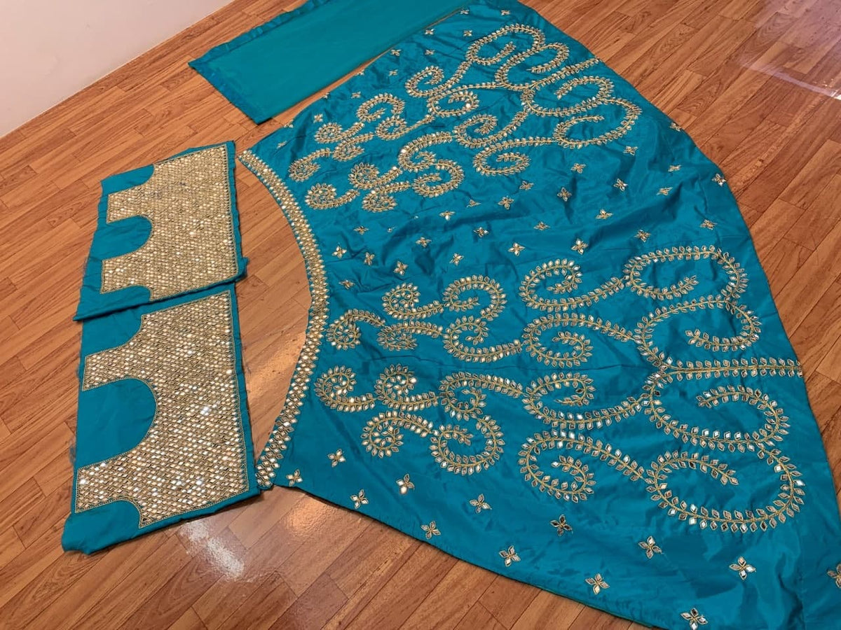 Capricious Firozi Color Taffeta Silk Embroidered Work Lehenga Choli