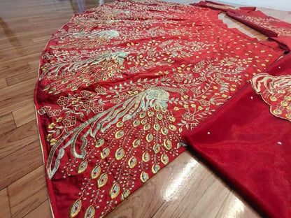 Sensational Red Color Bridal Wear Taffeta Silk Embroidered Work Lehenga Choli