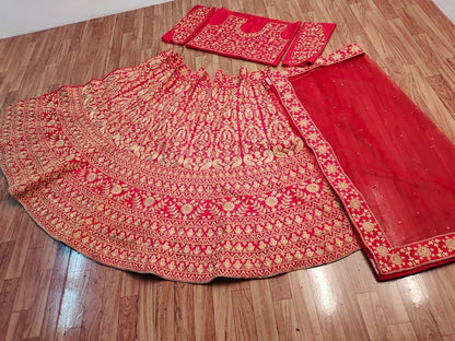 Prodigious Red Color Wedding Wear Taffeta Silk Coding Embroidered Work Lehenga Choli