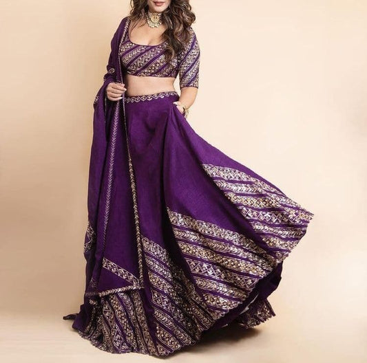 Remarkable Violet Color Function Wear Taffeta Silk Embroidered Work Lehenga Choli
