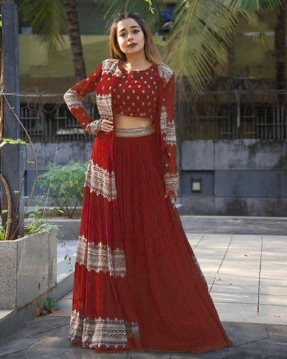 Magnetic Red Color Georgette Embroidered Work Indo Western
