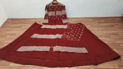 Magnetic Red Color Georgette Embroidered Work Indo Western