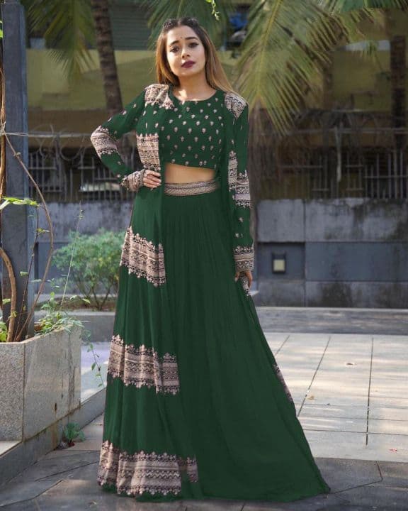 Ravishing Green Color Party Wear Embroidered Work Georgette Indo Western