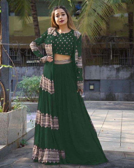 Ravishing Green Color Party Wear Embroidered Work Georgette Indo Western