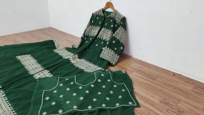 Ravishing Green Color Party Wear Embroidered Work Georgette Indo Western