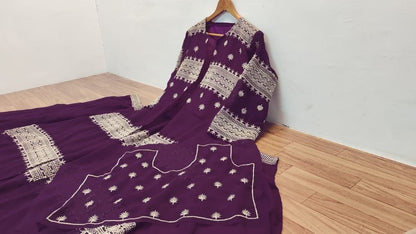 Stunning Wine Color Georgette Embroidered Indo Western Lehenga For Ladies