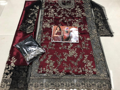 Fantastic Maroon Color Net Sequence Coding Work Salwar Suit