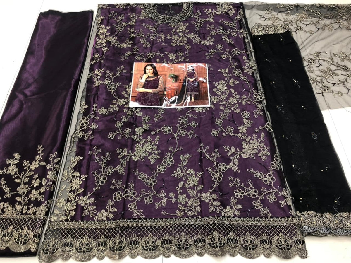 Mind-blowing Wine Color Net Function Wear Embroidered Work Salwar Suit