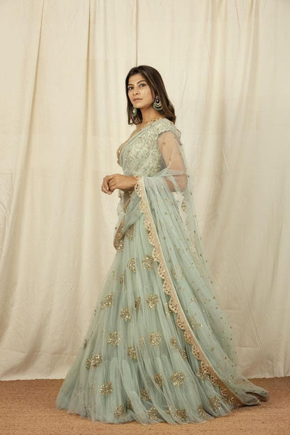 Classic Green Color Wedding Wear Net Silk Embroidered Work Lehenga Choli