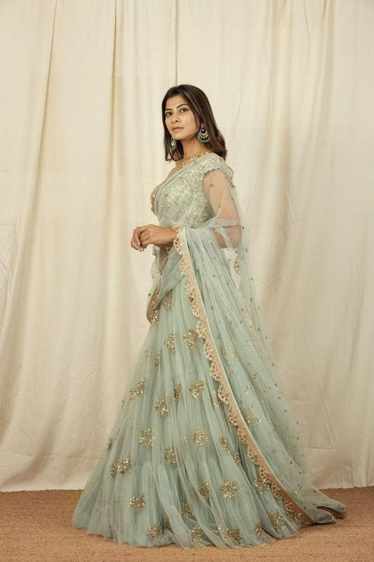Classic Green Color Wedding Wear Net Silk Embroidered Work Lehenga Choli
