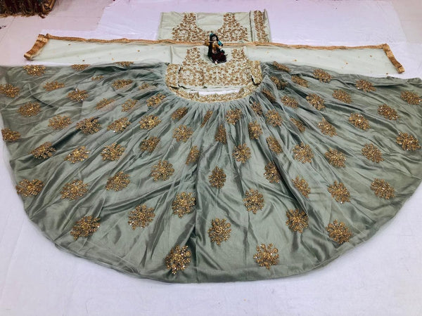 Classic Green Color Wedding Wear Net Silk Embroidered Work Lehenga Choli
