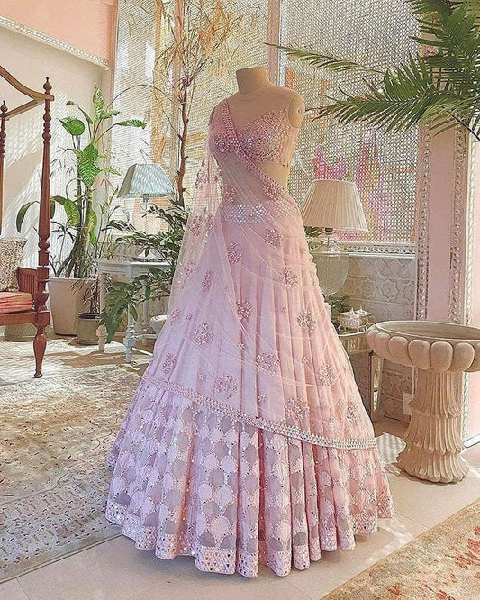 Captivation Pink Color Net Silk Sequence Work Festive Wear Lehenga Choli