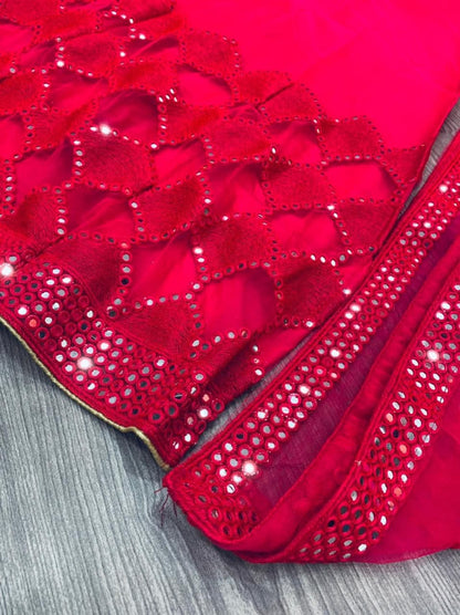 Preferable Rani Pink Color Net Sequence Embroidered Work Design Lehenga Choli