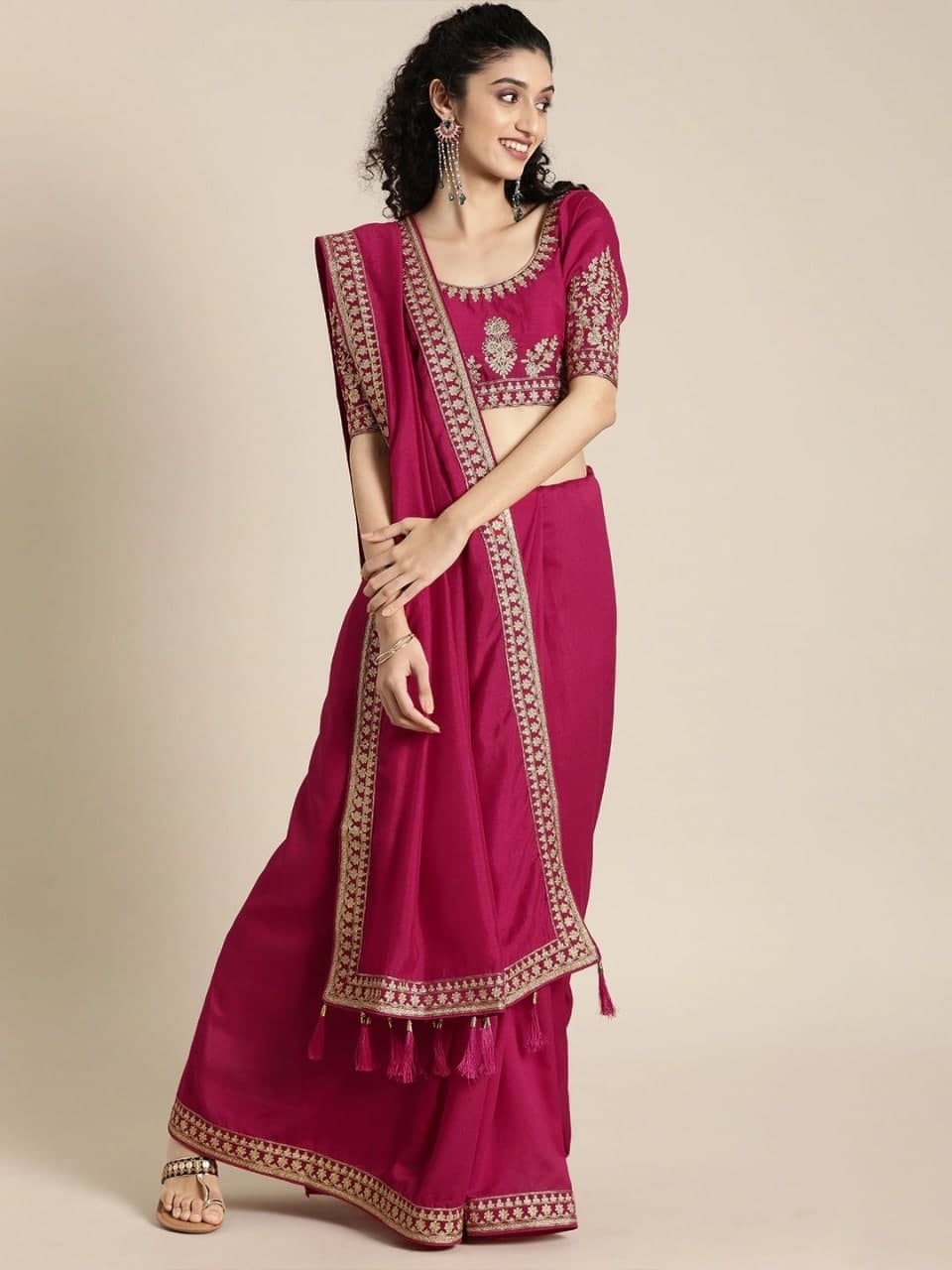 Fantastic Maroon Color Vichitra Silk Wedding Wear Embroidered Work Fancy Saree Blouse