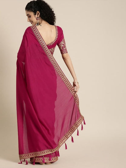 Fantastic Maroon Color Vichitra Silk Wedding Wear Embroidered Work Fancy Saree Blouse